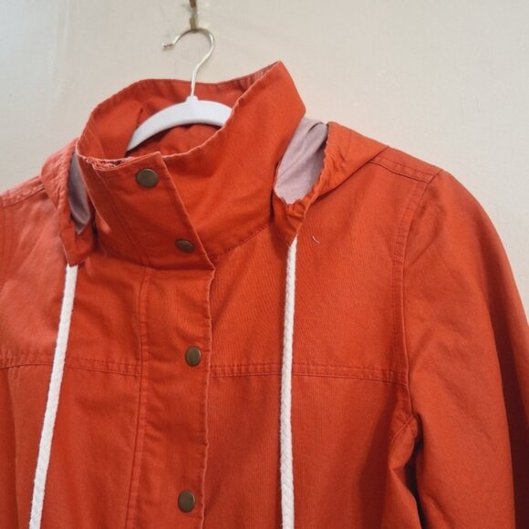LOFT womens Orange Hooded Utility Jacket medium Anorak Drawstring Casualcore - Picture 6 of 8